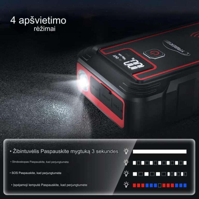 Krachtige Power Bank Autobatterij Booster Oplader 2500A 23800mAh met 10W draadloze oplader Užsisakykite Trendai.lt 7